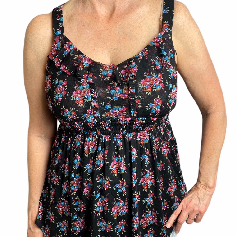 Express Floral And Ruffle Detail Top • Size Medium